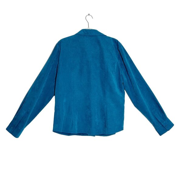Talbots Women's Long Sleeve Suede Feel Button Shirt in Blue - Size L - Picture 2 of 5